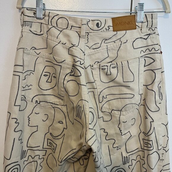 Monki Taiki organic cotton figure print straight leg jeans in off white, size 29 - Picture 2 of 3